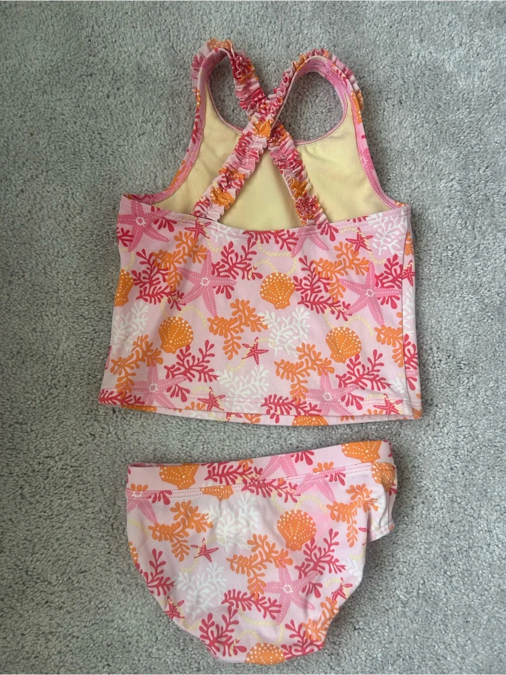 Girls Two-Piece Seashell Tankini - Pink & Orange